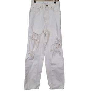 BDG Women's High Rise Baggy Jeans Distressed Streetwear Concert White Size 26